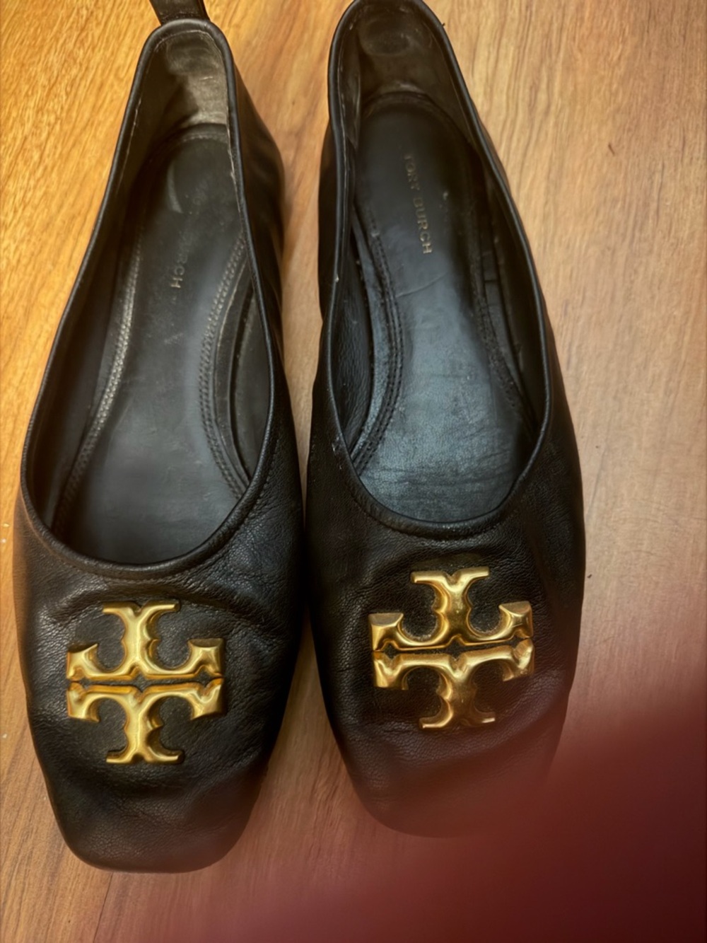 Tory Burch Eleanor Ballet Black Leather Logo Flats